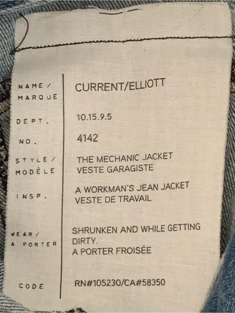 Current/Elliott The Mechanic Denim Jacket Blue Super Loved Wash EUC Size 0 - Picture 9 of 9